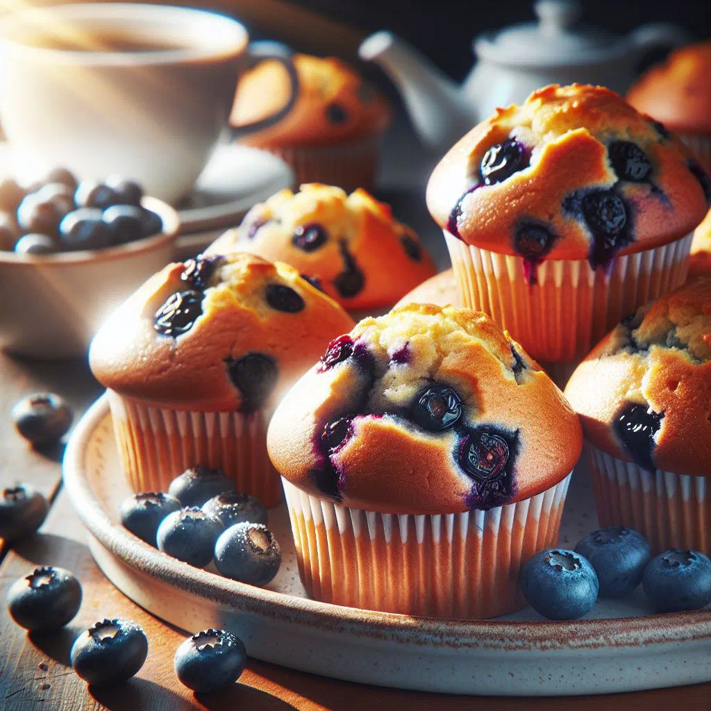 Freshly baked blueberry muffins cooling on a wire rack