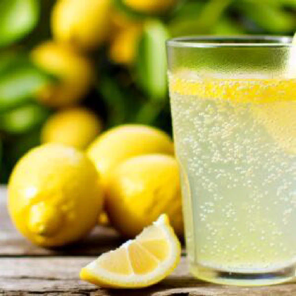 Glass of Lemon and Paeroa with ice cubes and lemon slices
