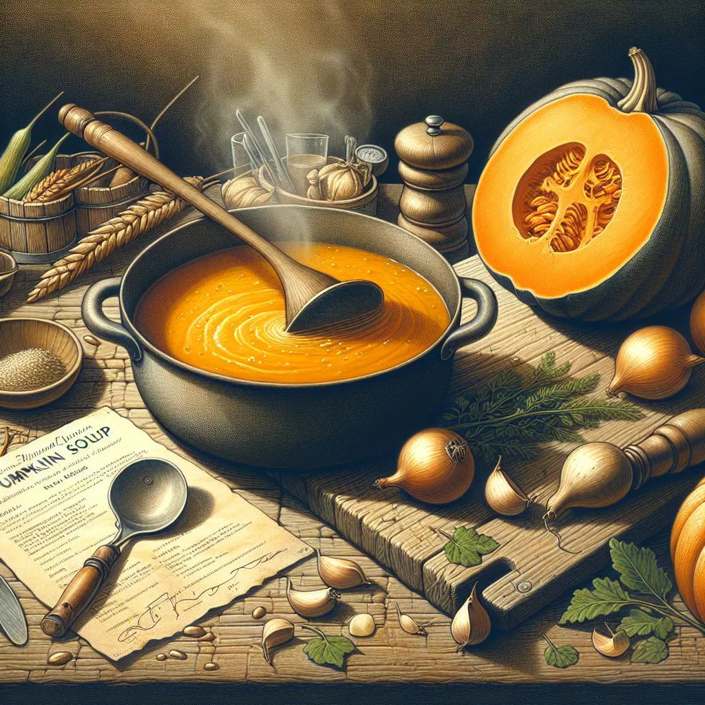 Creamy pumpkin soup in a bowl with a swirl of coconut milk and fresh herbs