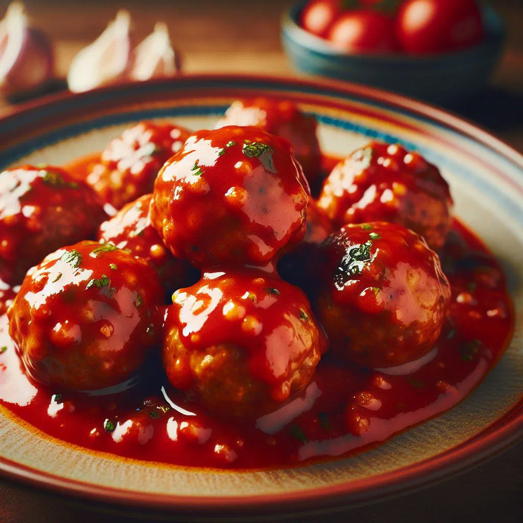 Nicaraguan meatballs simmering in a rich tomato sauce, garnished with fresh parsley