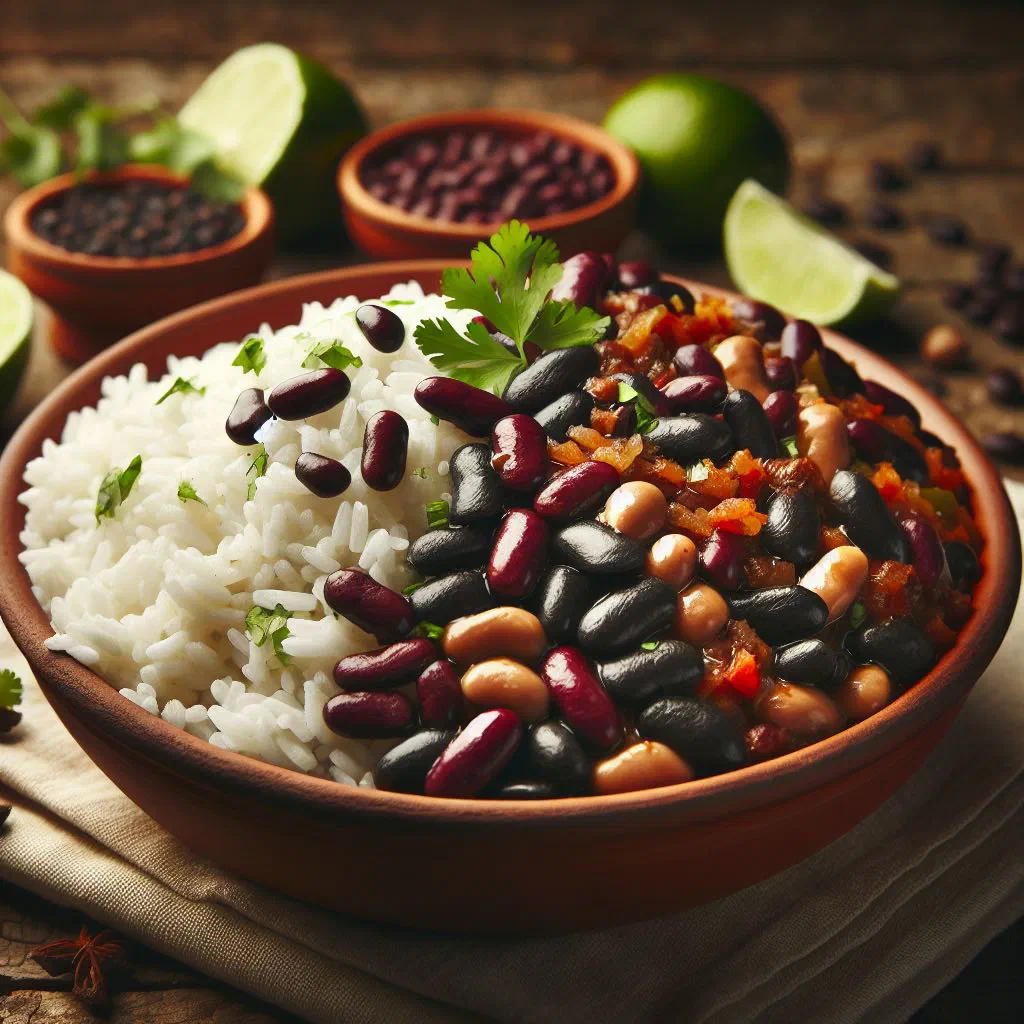Nicaraguan arroz con frijoles with black beans and fresh coriander