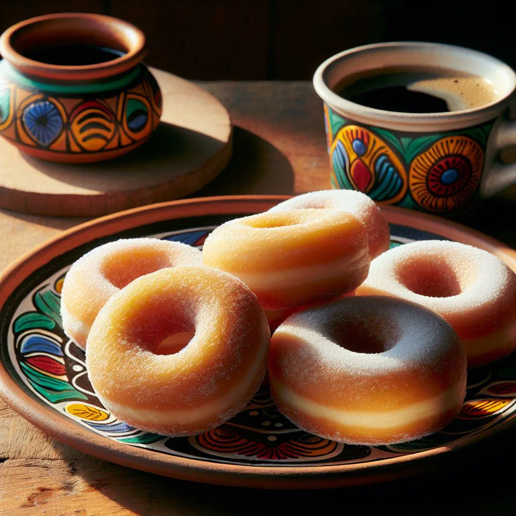 Golden ring-shaped Nicaraguan rosquillas on a plate
