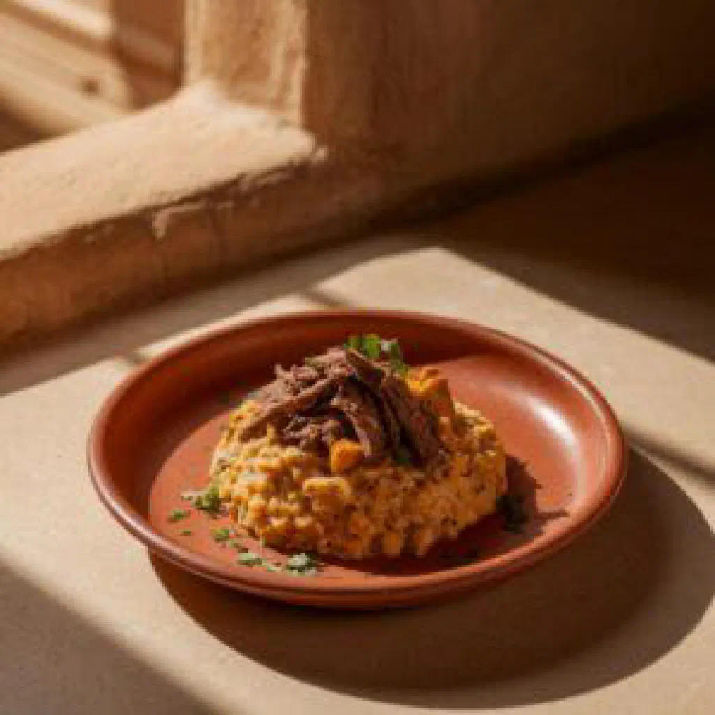 Filled corn tortillas with spiced minced meat, garnished with fresh coriander