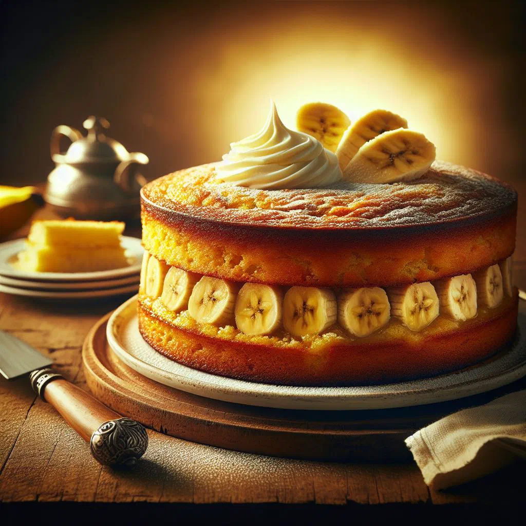 Golden slice of sweet Nicaraguan plantain cake on a plate