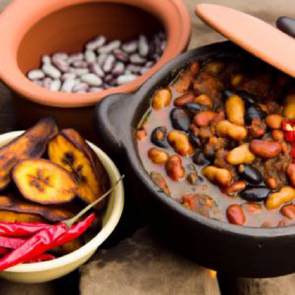 Alabadja served hot with spiced meat, vegetables and fresh herbs