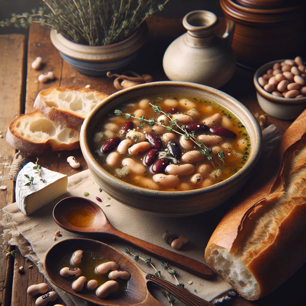 A hearty bowl of Nigerien bean soup garnished with fresh herbs