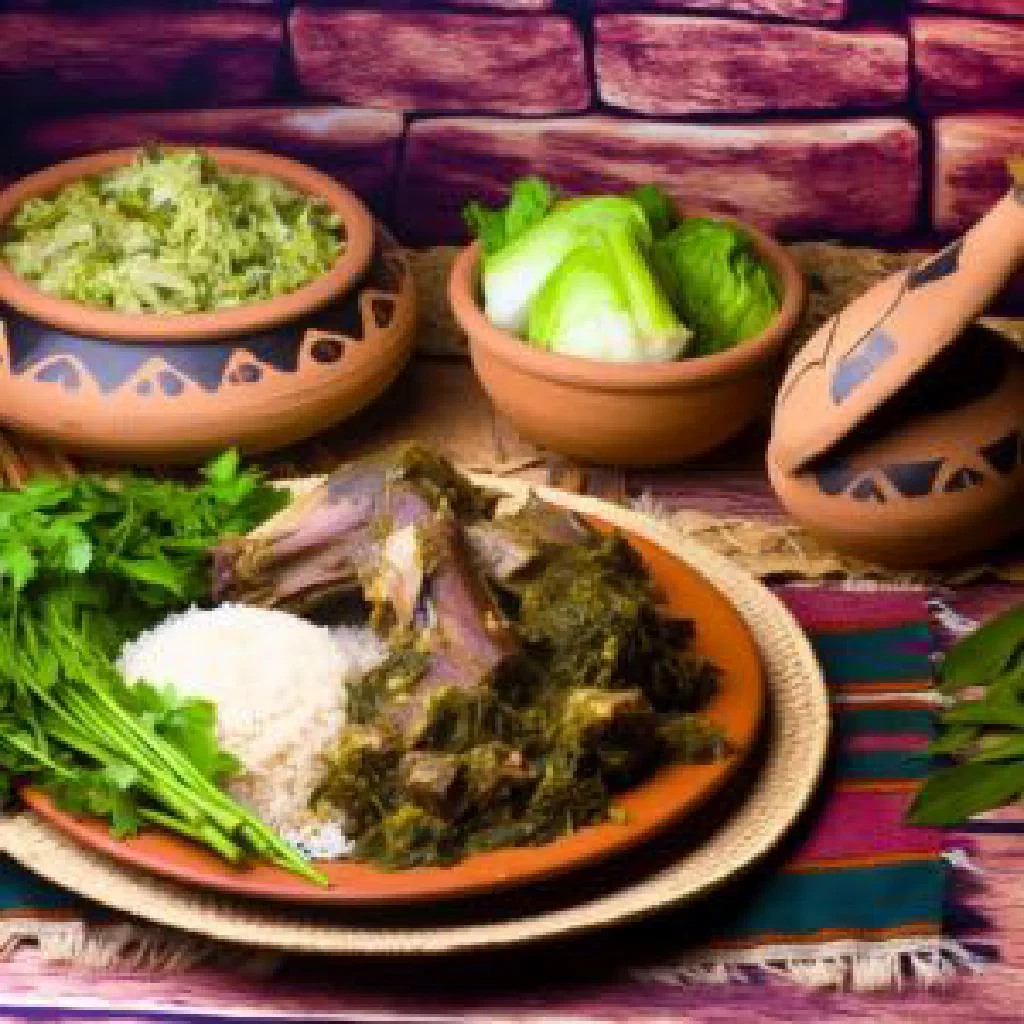 A bowl of mashed millet porridge topped with a rich vegetable sauce