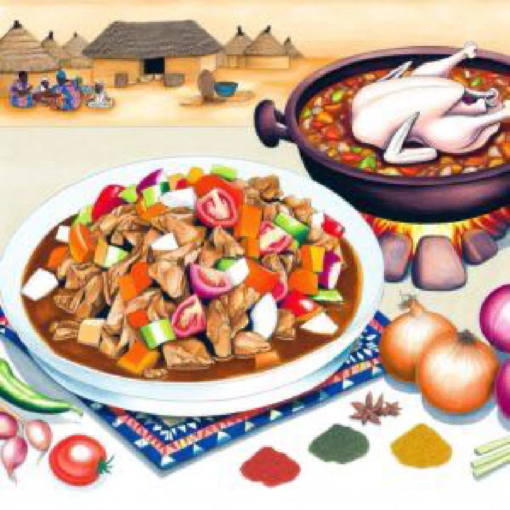 Hearty Nigerien wassalou beef and sweet potato stew in a deep bowl