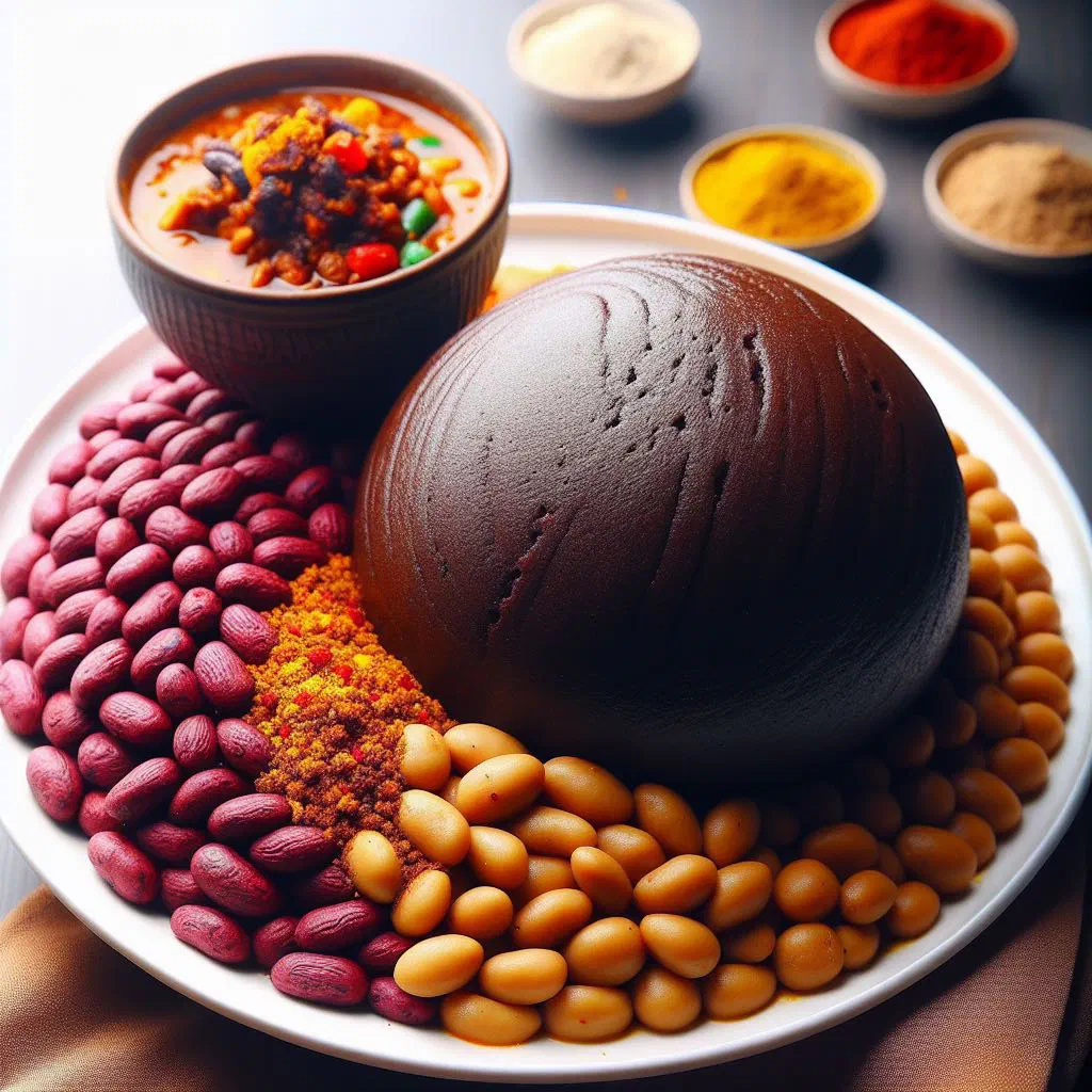 Smooth amala yam paste served with creamy gbegiri bean soup