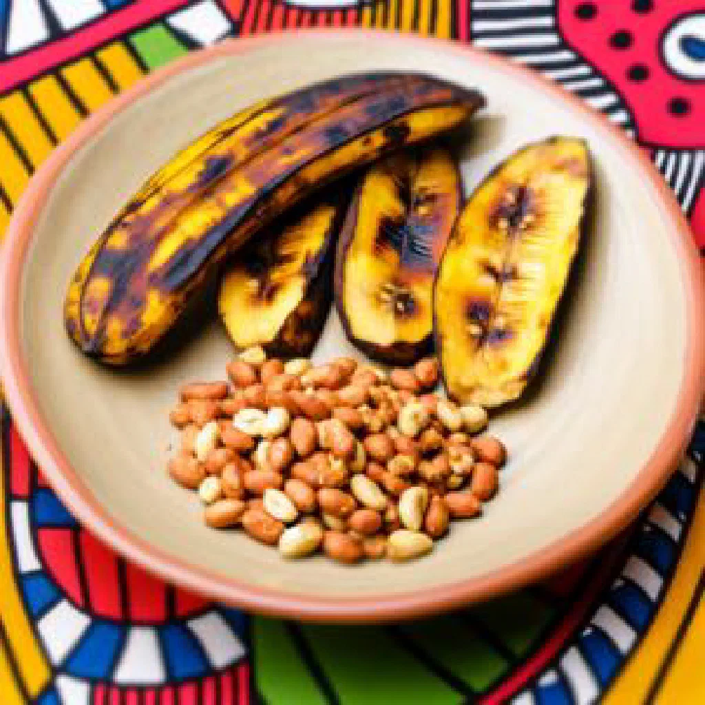 Grilled plantain slices served with spicy roasted groundnuts