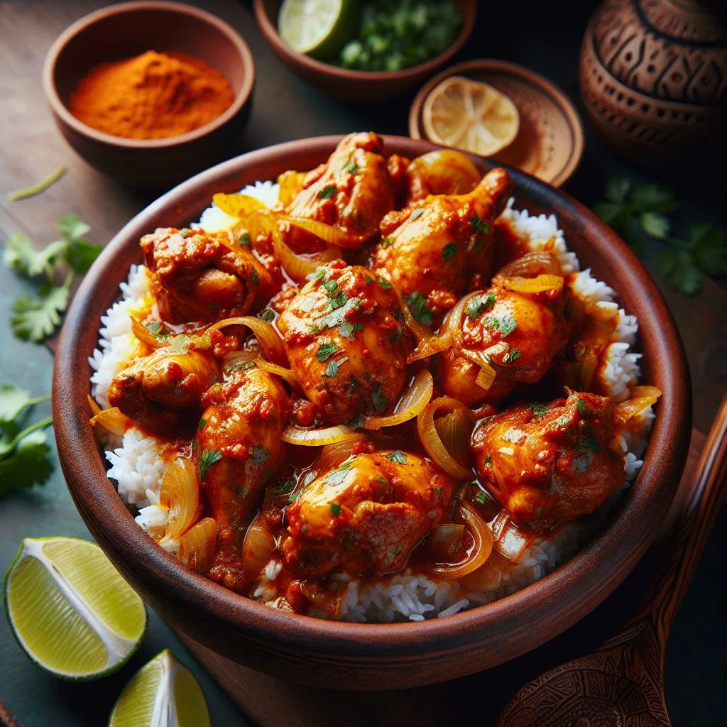 Marinated chicken yassa with golden caramelised onions
