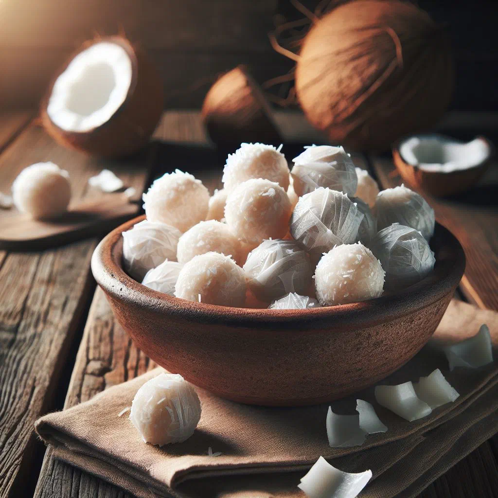 Golden pieces of Nigerian coconut candy on a plate