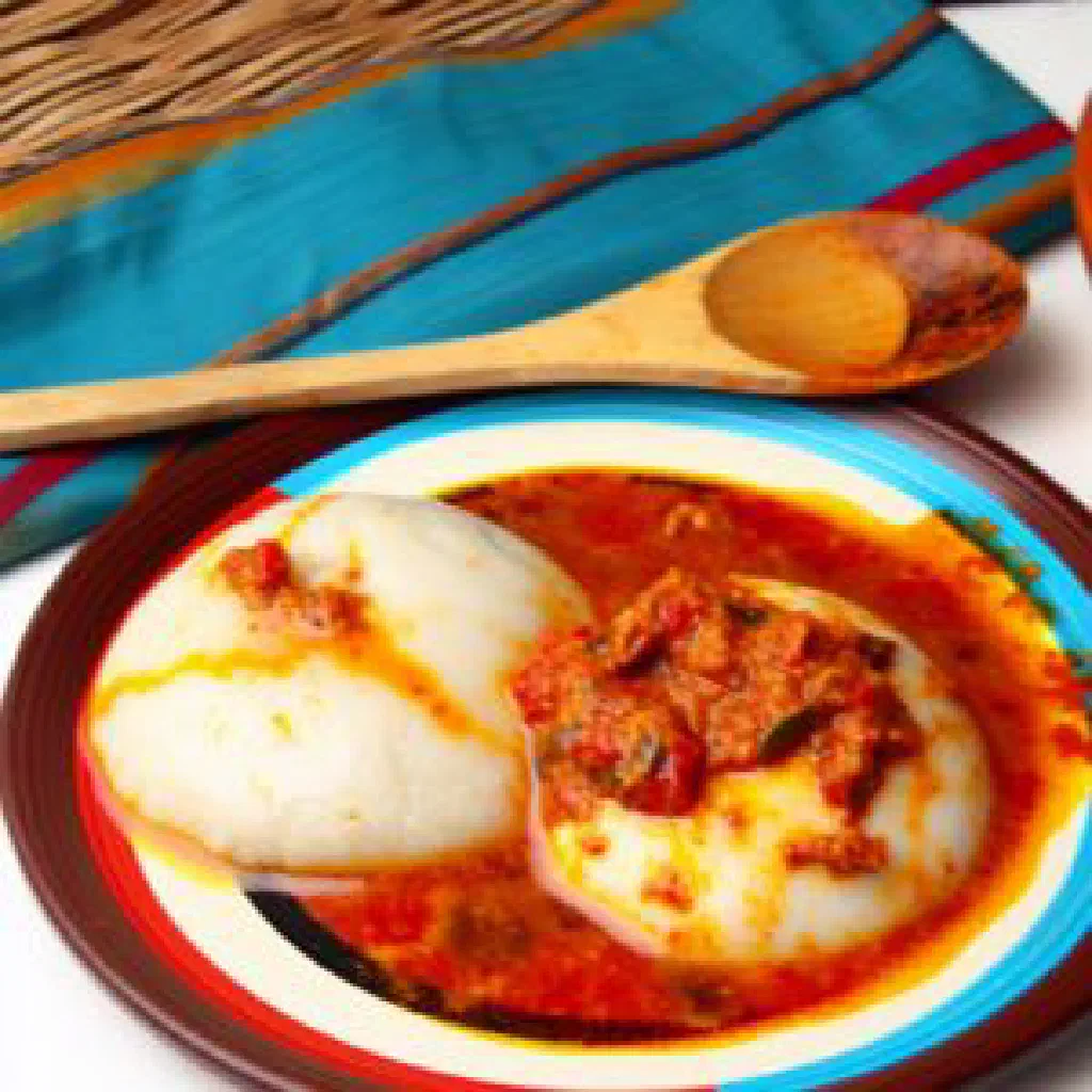 Steamed egbo cornmeal side served with a rich stew