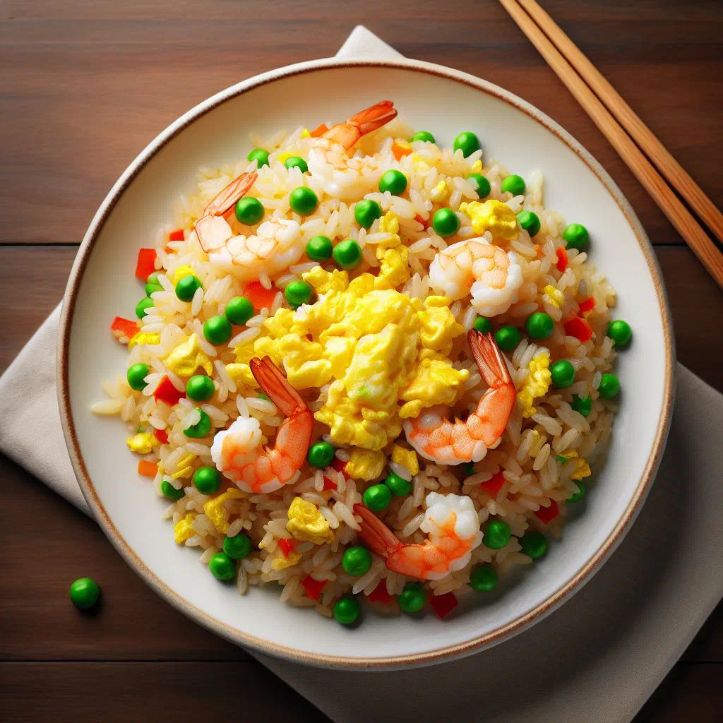 Colourful Nigerian fried rice with carrots, peas and diced chicken