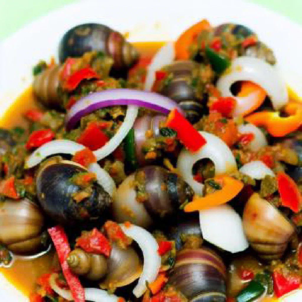 Spiced Nigerian igbin snails with onions and chilli