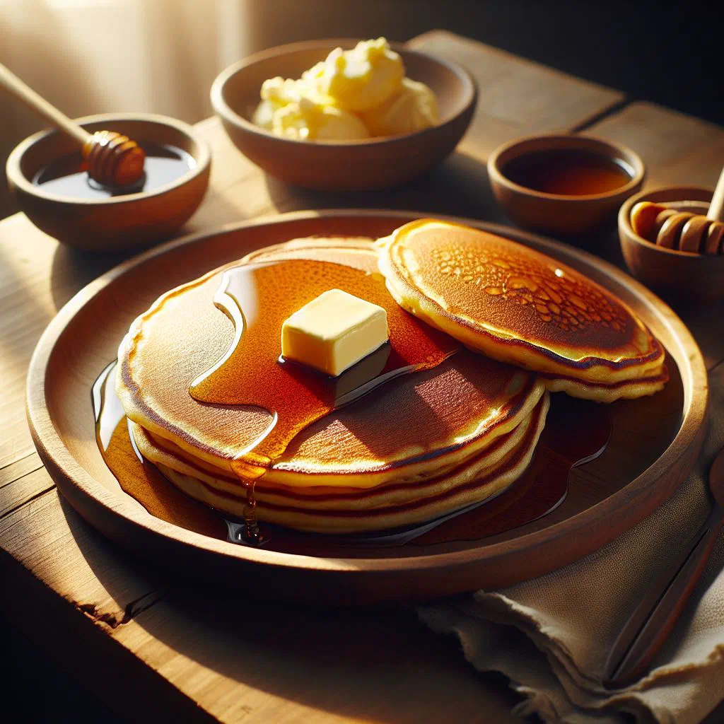 A stack of golden Nigerian pancakes garnished with fresh fruit
