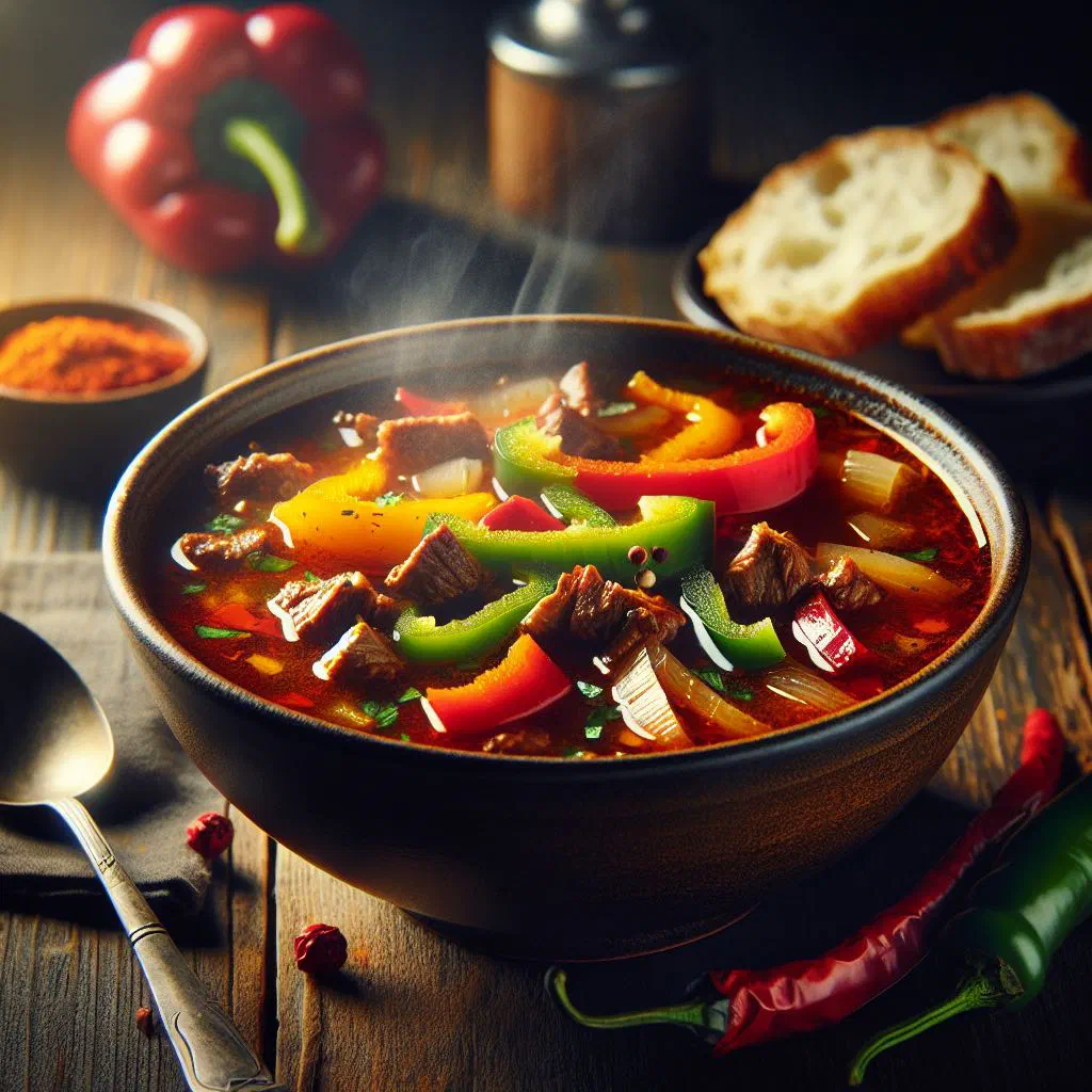 A steaming bowl of Nigerian pepper pot soup with tender meat and fresh herbs