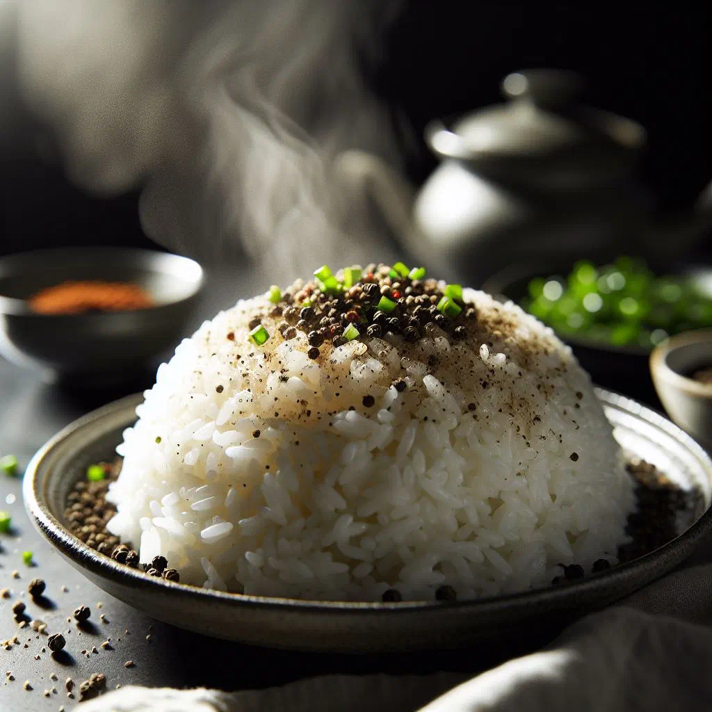 Spicy Nigerian pepper rice garnished with fresh herbs