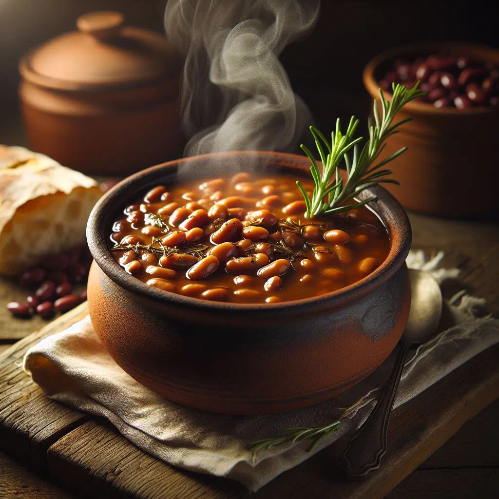 Bowl of Nigerian stewed beans in a rich, spicy tomato sauce