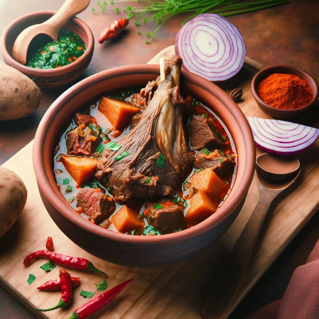 Bowl of Ukodo yam pepper soup with tender yam and meat