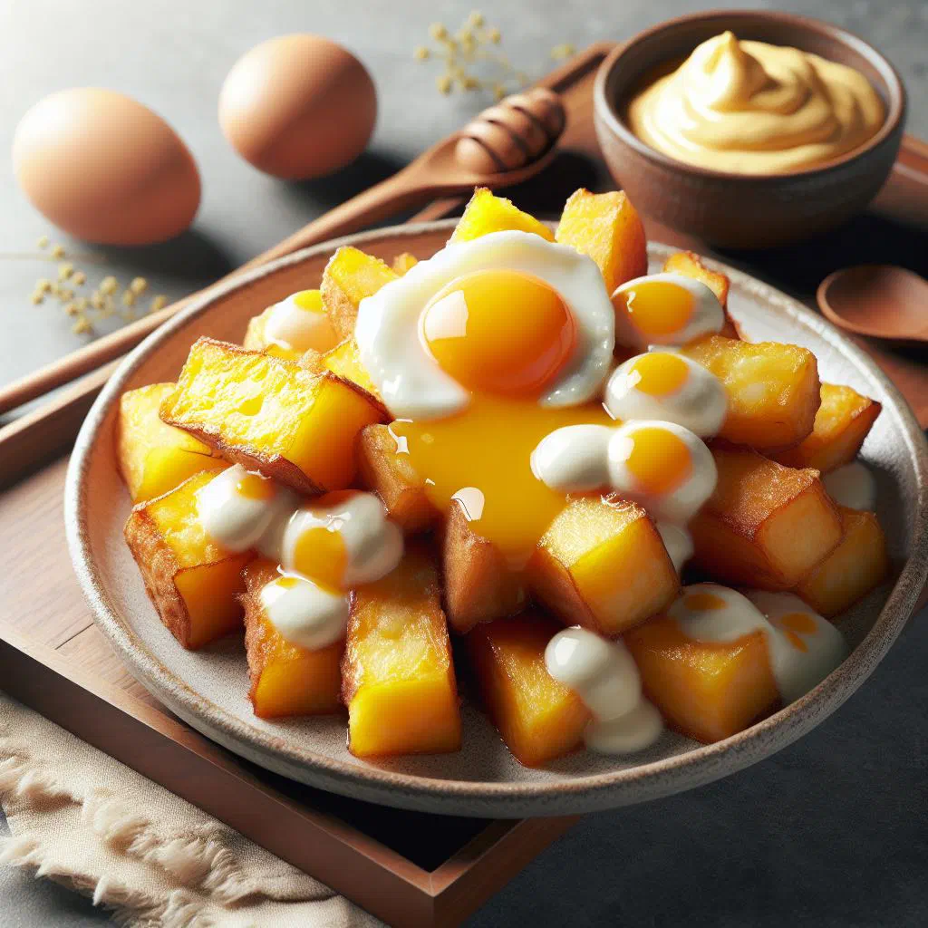 Boiled yam served with a spicy tomato and egg sauce