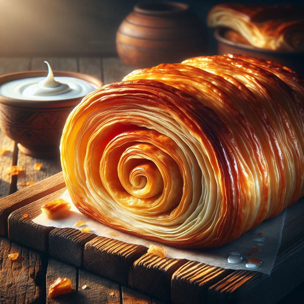 Golden, flaky burek pastry filled with cheese and meat
