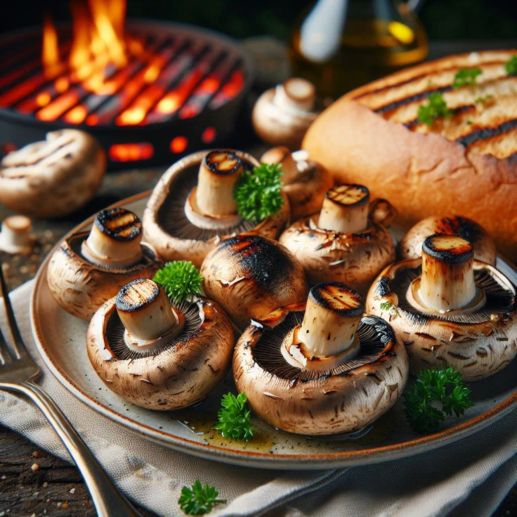 Grilled mushrooms with garlic and paprika, garnished with fresh parsley