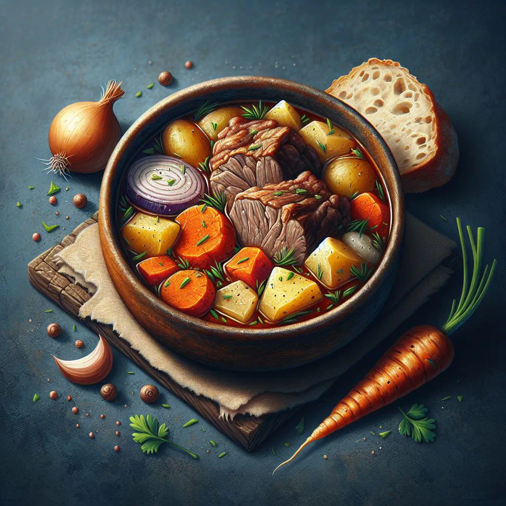 Bowl of Jagnjeća Čorba lamb soup garnished with fresh herbs