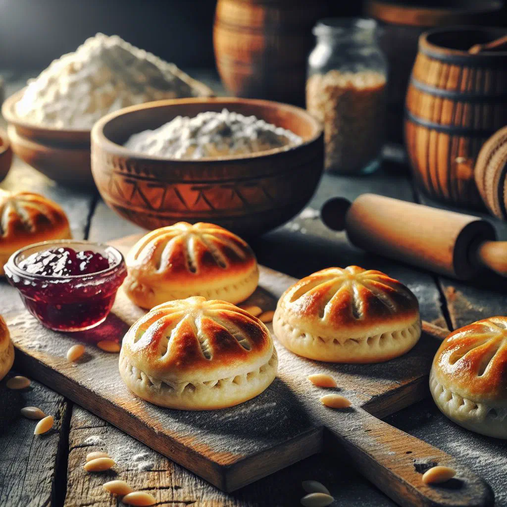 Golden-baked Makedonski Pogačice bread rolls fresh from the oven
