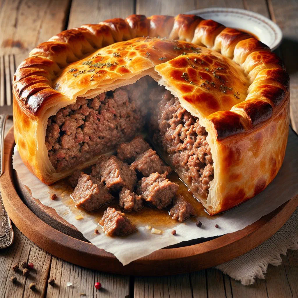 Golden minced-meat pita pastry garnished with fresh parsley