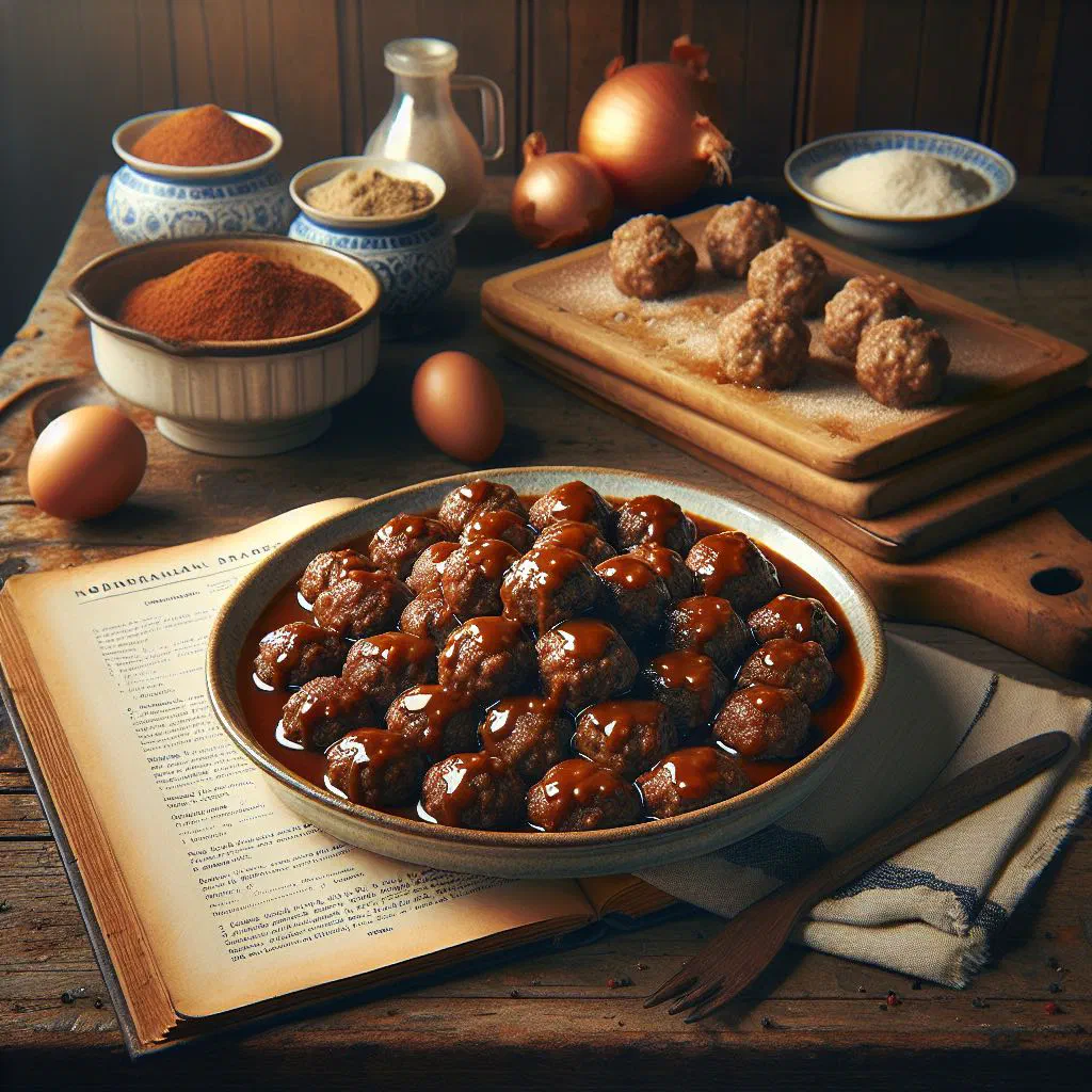 Norwegian meatballs in brown sauce with mashed potatoes and parsley