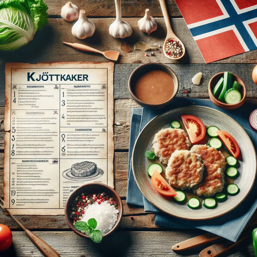 Norwegian kjøttkaker meatballs in creamy gravy with boiled potatoes