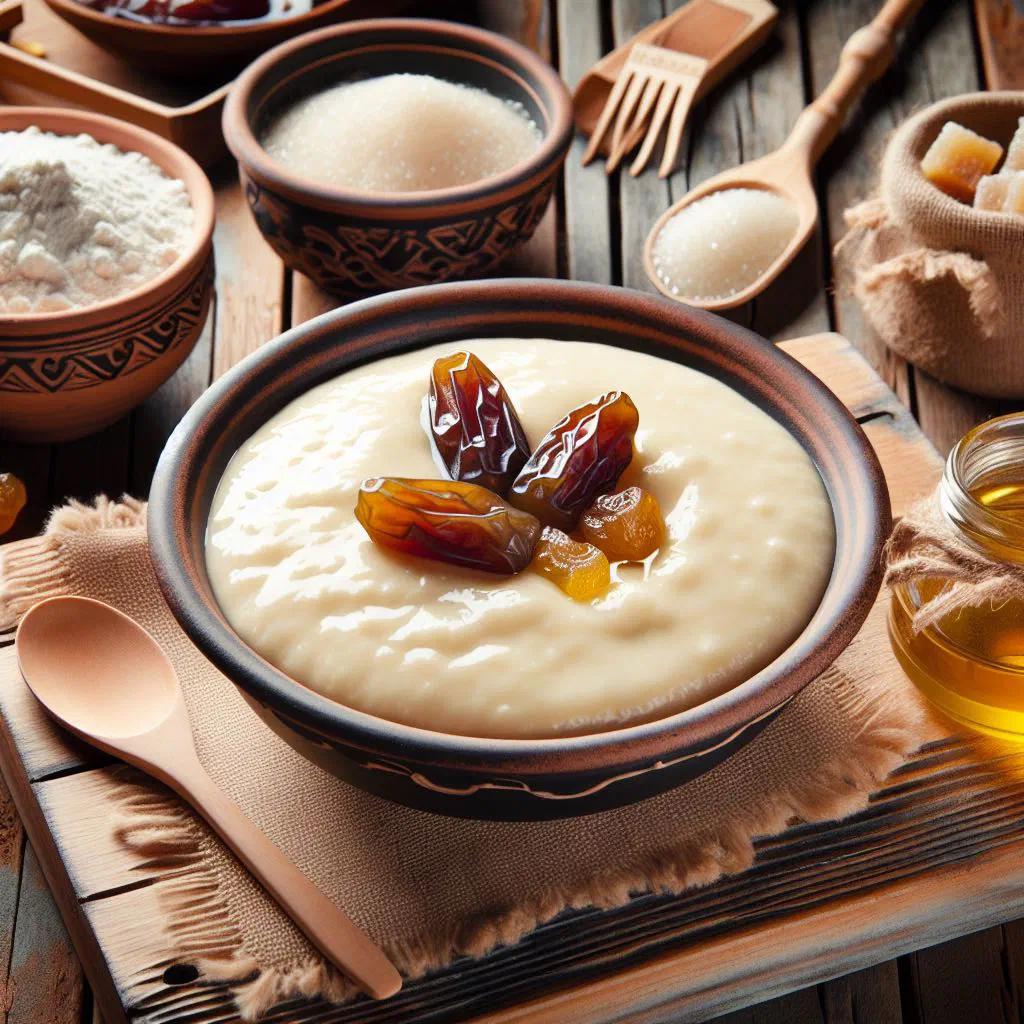 Smooth Omani aseeda drizzled with date syrup and ghee
