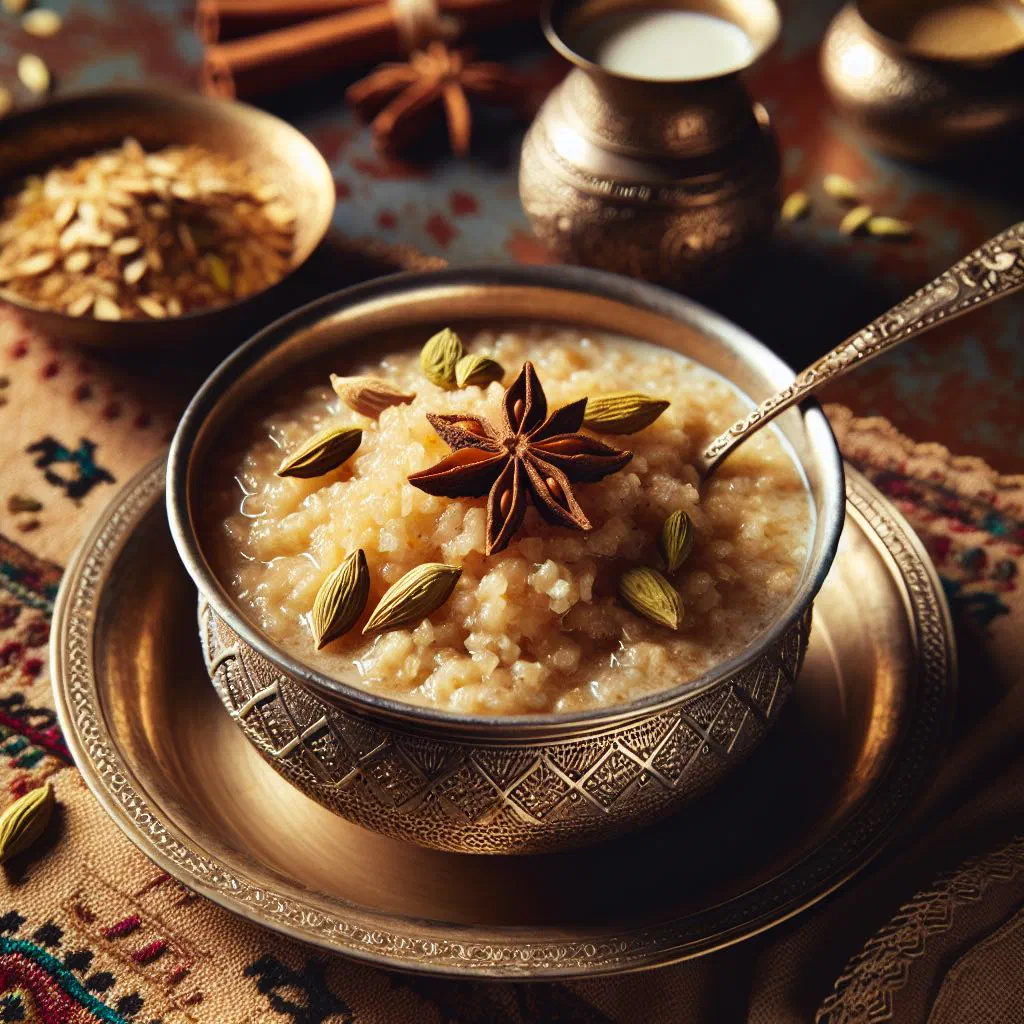 Bowl of Omani jareesh with tender shredded meat and fresh herbs