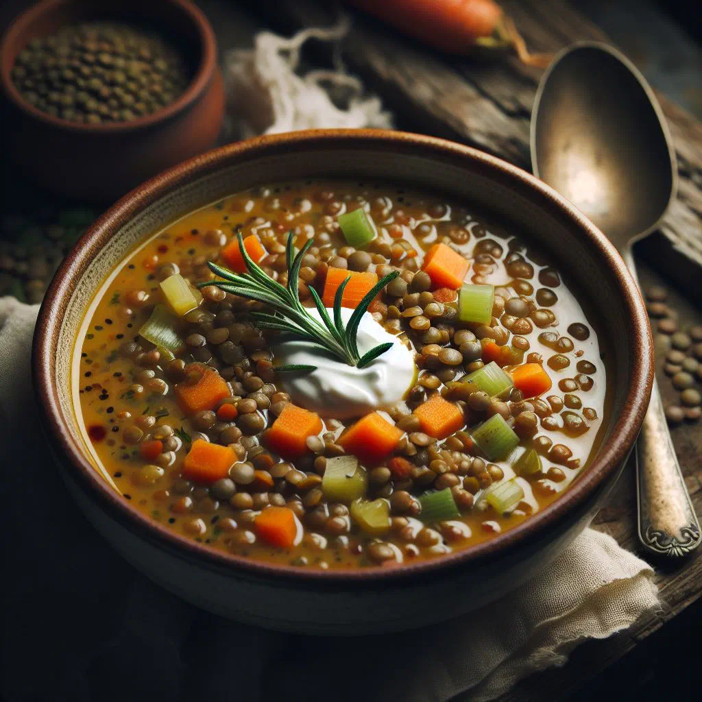 A bowl of golden Omani lentil soup garnished with fresh parsley
