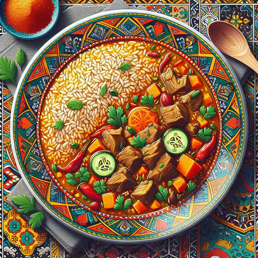 Creamy Omani madrouba of spiced chicken and rice garnished with parsley