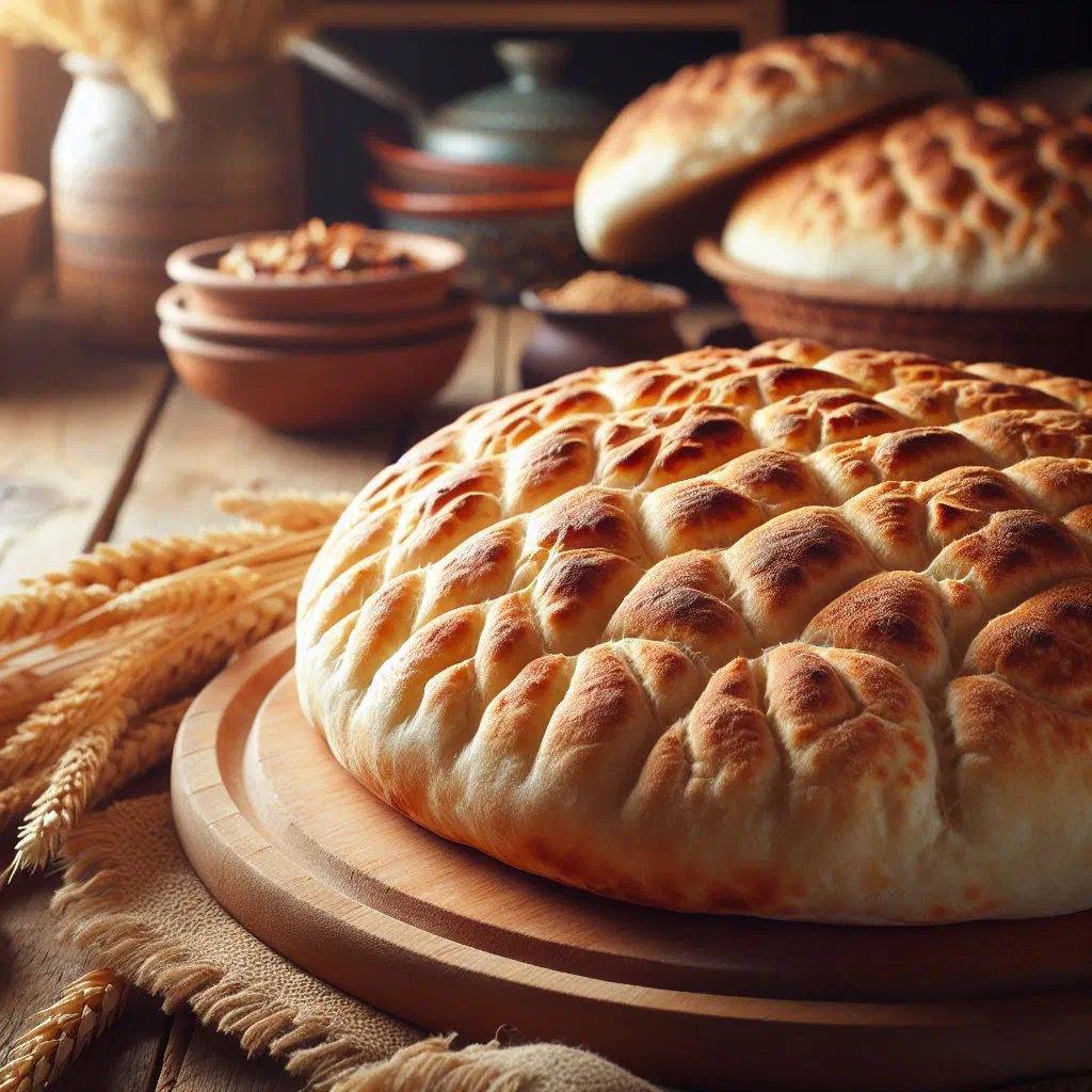 Freshly baked Omani pita flatbreads stacked on a plate