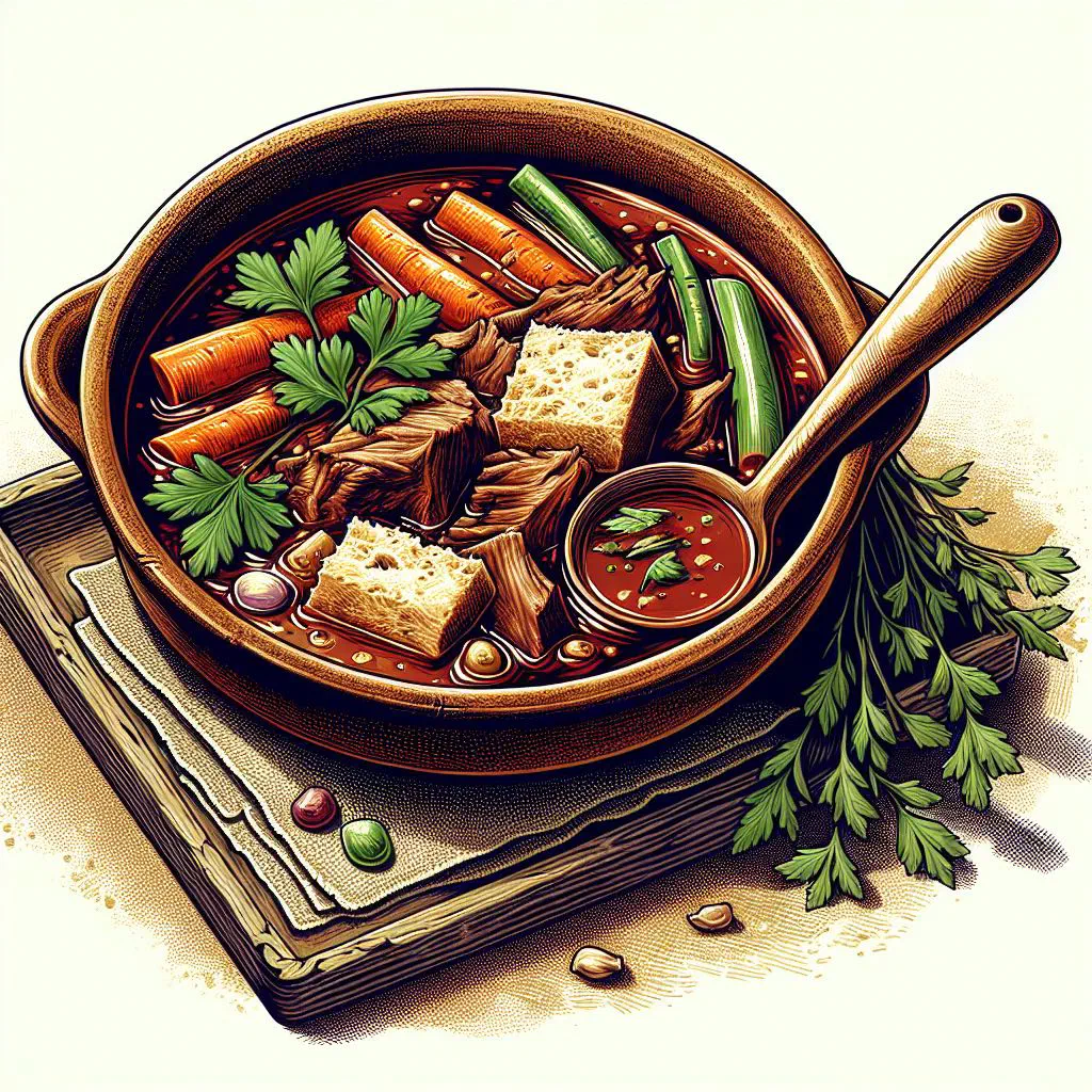 Omani thareed with tender meat and vegetable broth served over torn flatbread