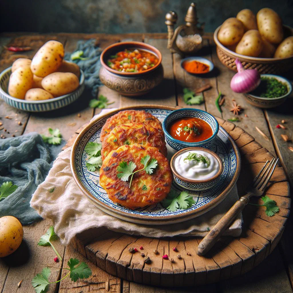 Golden, crispy aloo tikki potato patties garnished with fresh coriander
