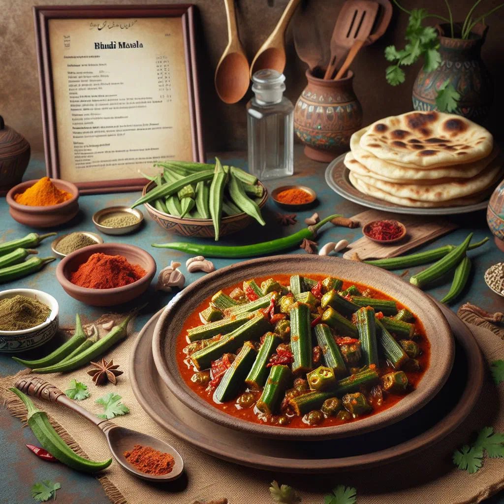 Spiced okra bhindi masala garnished with fresh coriander