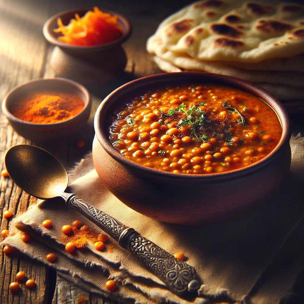 A bowl of masoor dal garnished with fresh coriander