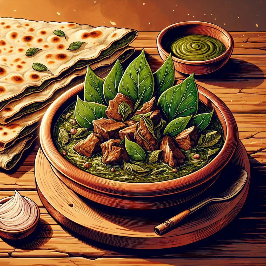 Sohanjna gosht curry with tender meat and moringa leaves in a bowl
