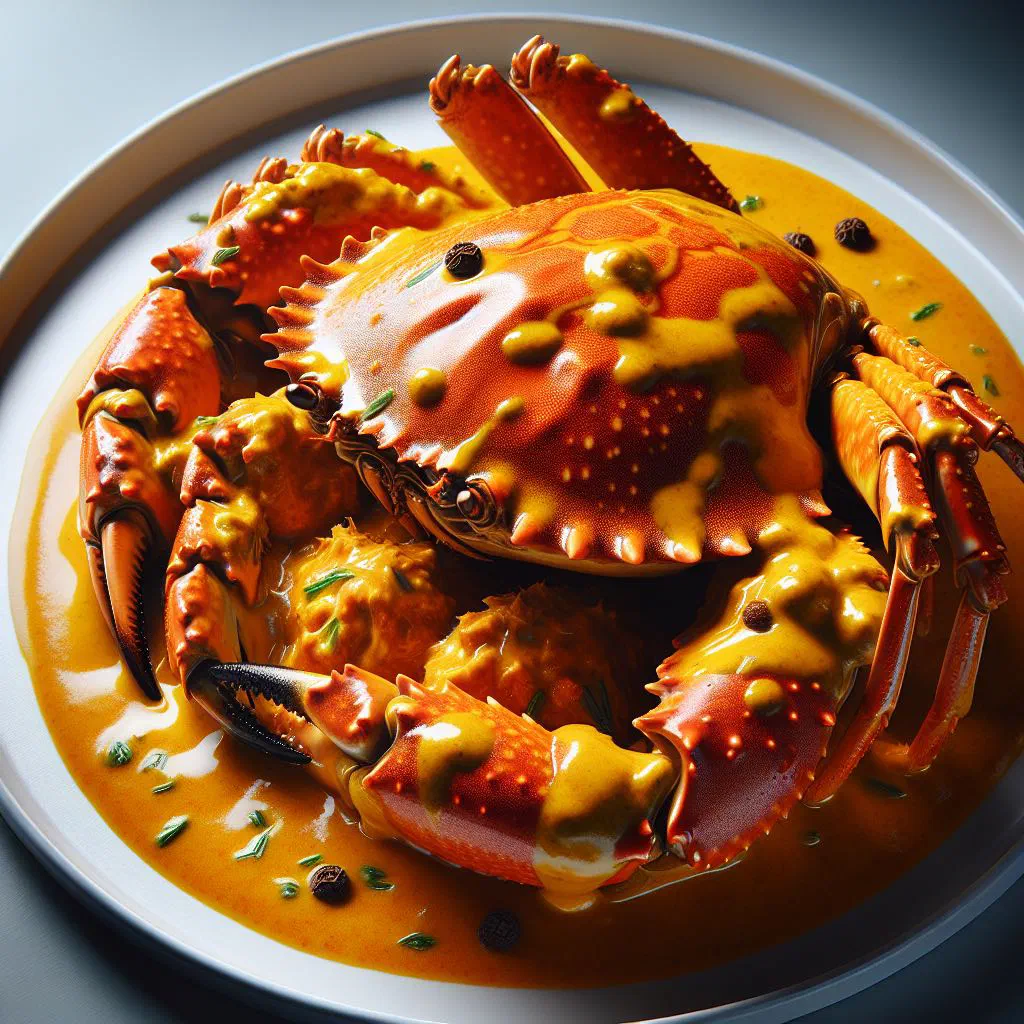 Curry crab in a spiced coconut sauce garnished with fresh coriander