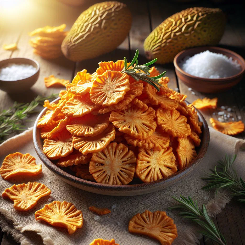Crispy golden fried breadfruit chips sprinkled with sea salt