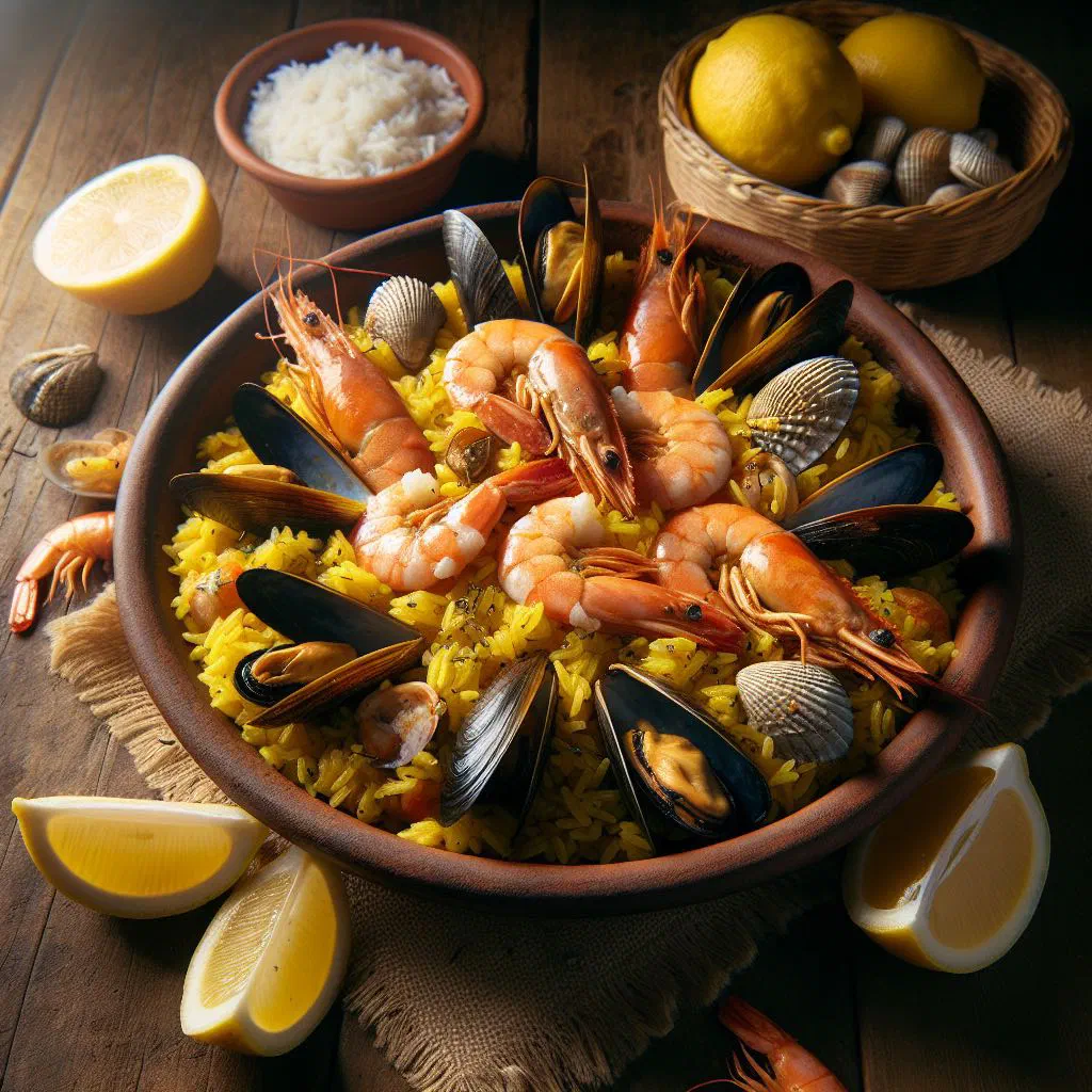 Creamy saffron seafood rice garnished with fresh parsley