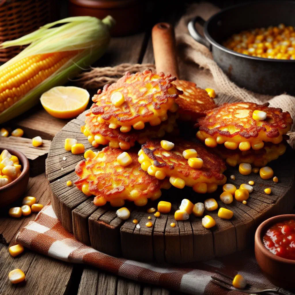 Golden fried Panamanian corn fritters on a plate