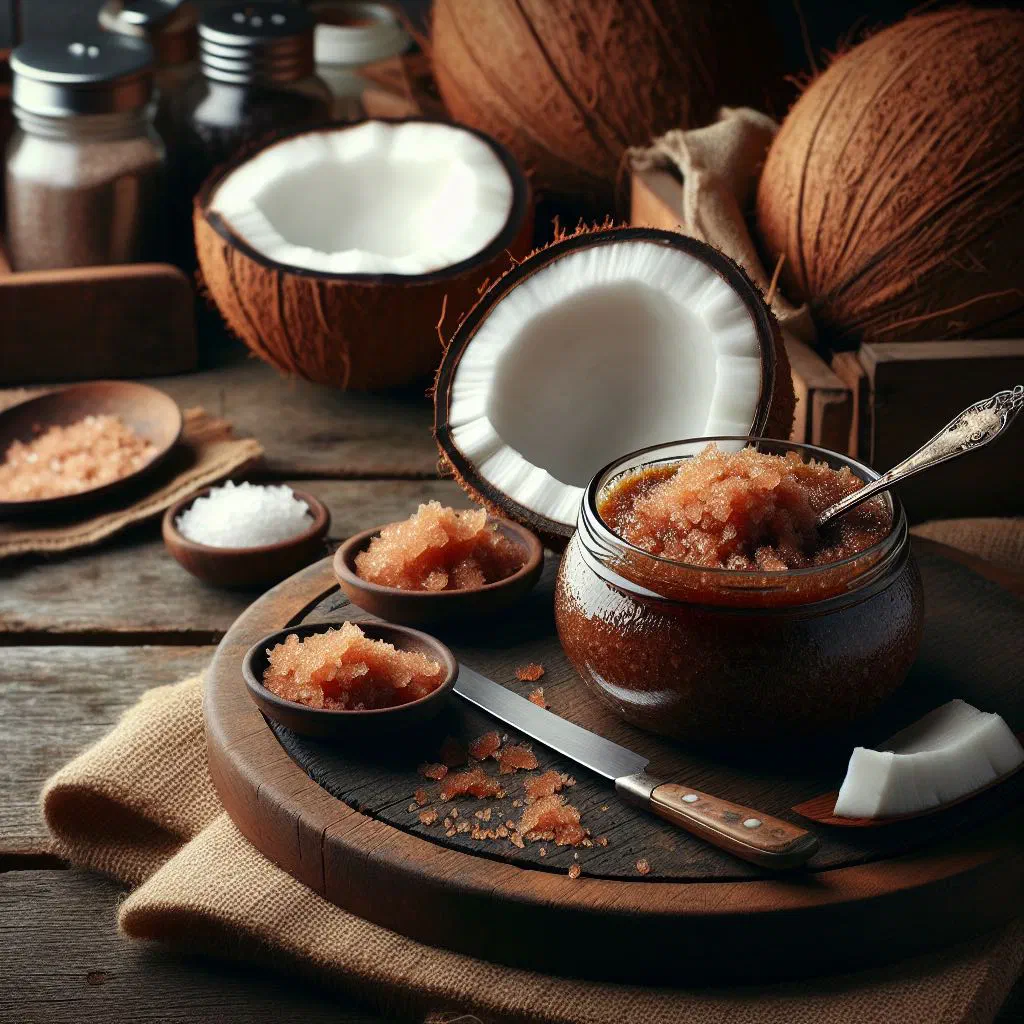 Sweet coconut dulce de coco set in pieces and garnished with nuts
