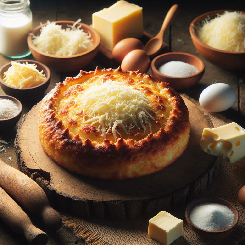 Golden baked enyucado panameño made from cassava and coconut milk