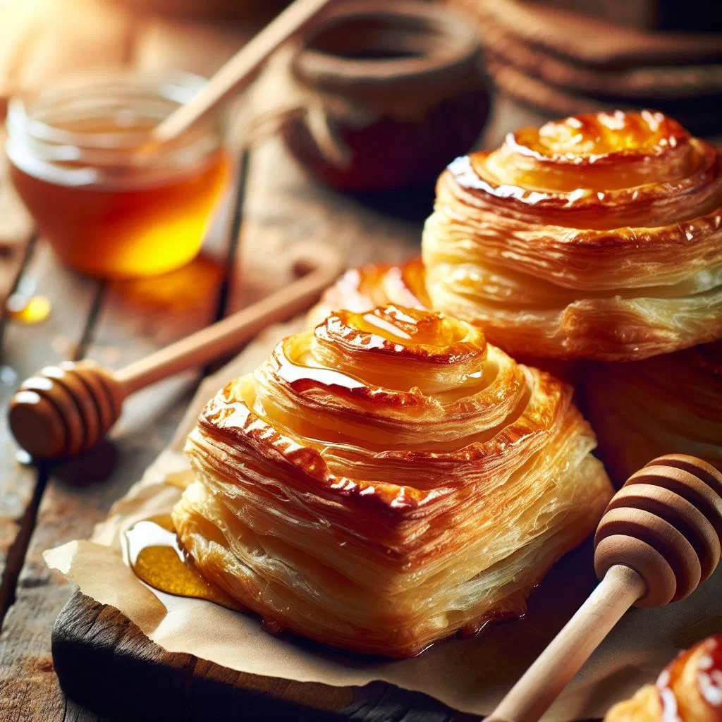Golden fried Panamanian hojaldres drizzled with honey