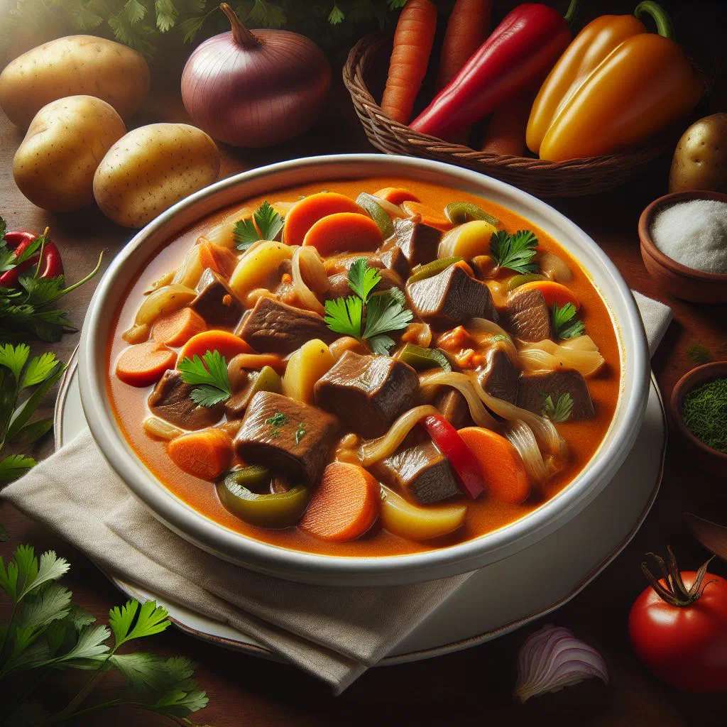 Bowl of Panamanian mondongo a la criolla tripe soup garnished with fresh coriander